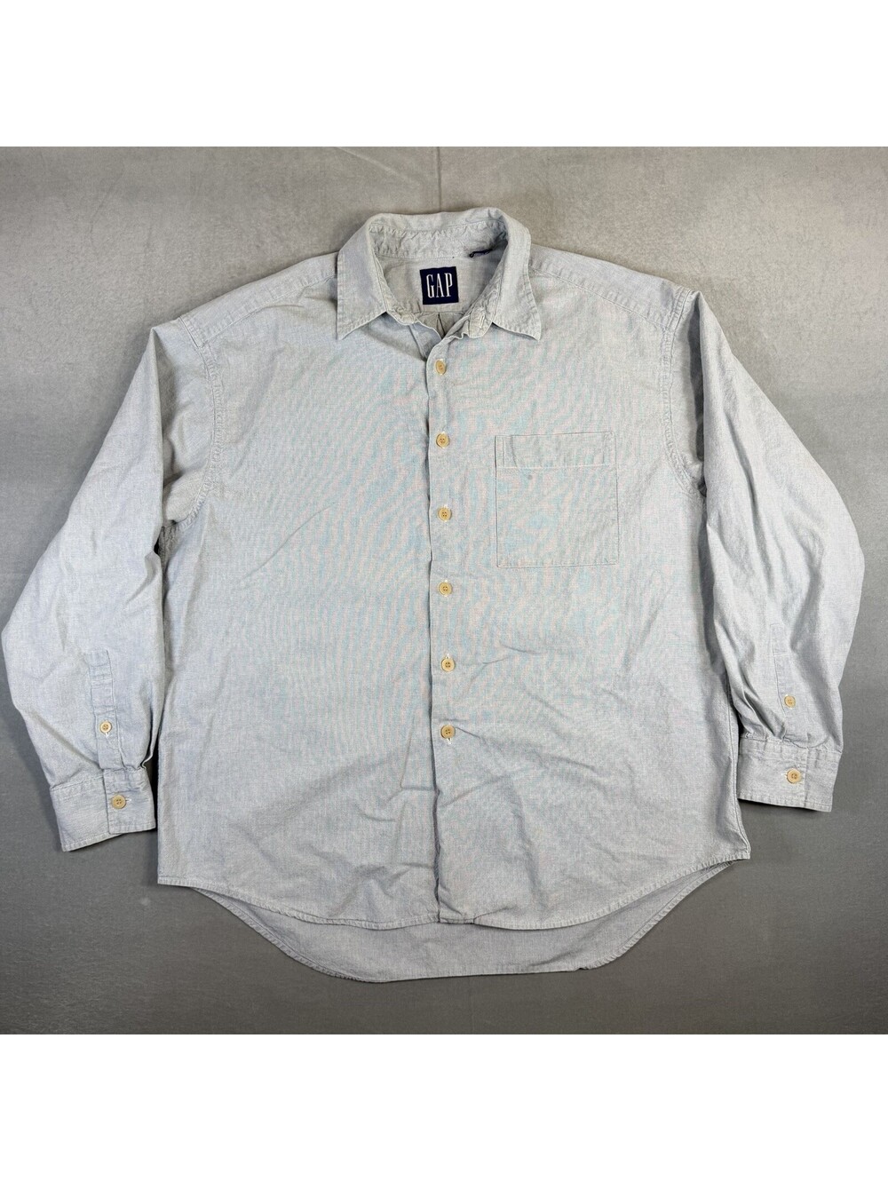 Vintage 90s GAP Chambray Shirt Men’s Large Blue Denim Long Sleeve Pocket